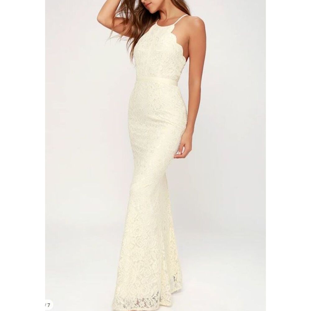 Lulus Zenith Cream Lace Maxi Dress Size L NWT Homecoming Formal Wedding